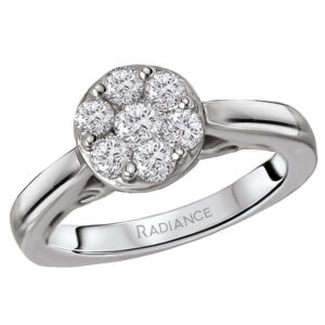 14K White Gold Round Cluster Solitaire Engagement Ring