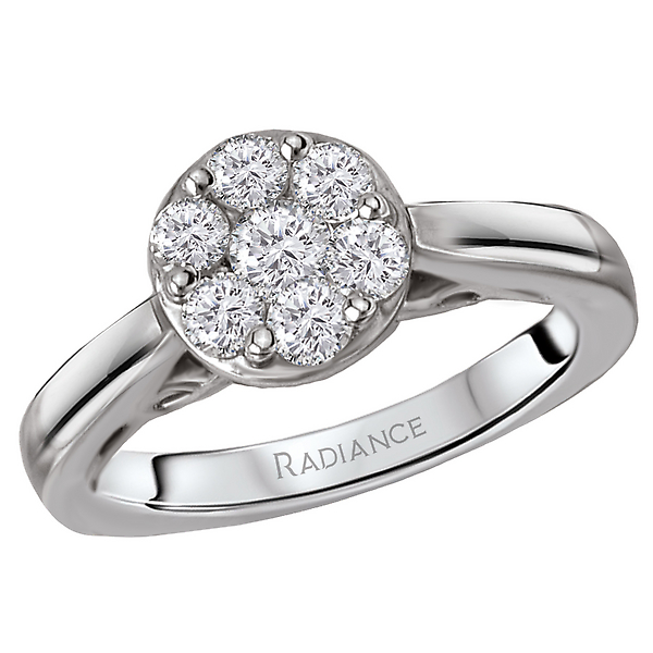 14K White Gold Round Cluster Solitaire Engagement Ring