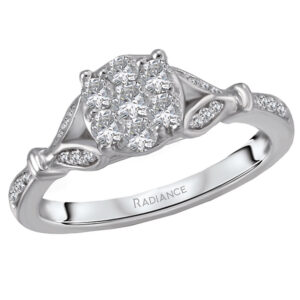 14k White Gold Round Cluster Diamond Engagement Ring