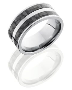 Men's Titanium Band with Black Carbon Fiber and an Inlay of Sterling Silver