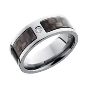 Men's Titanium Band with an Inlay of Black Carbon Fiber and a Flush Set Diamond