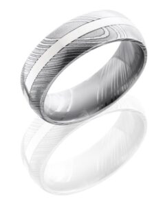 Men's Damascus Steel Band with an Inlay of 14 kt. White Gold