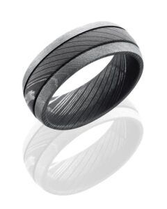 Men's Damascus Steel Band with Two Accent Grooves