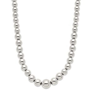 Ladies Sterling Silver Polished Beaded Necklace