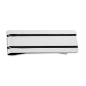 Sterling Silver Rhodium-Plated Black Enamel Money Clip