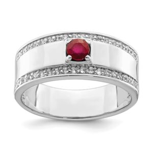 Men's Sterling Silver African Ruby and White Topaz Ring