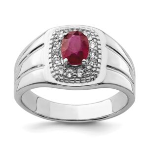 Men's Sterling Silver African Ruby and White Topaz Ring