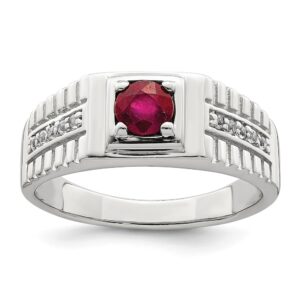 Men's Sterling Silver African Ruby and White Topaz Ring