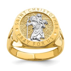 14 kt. Yellow Gold Rhodium Plated Saint Christopher's Ring