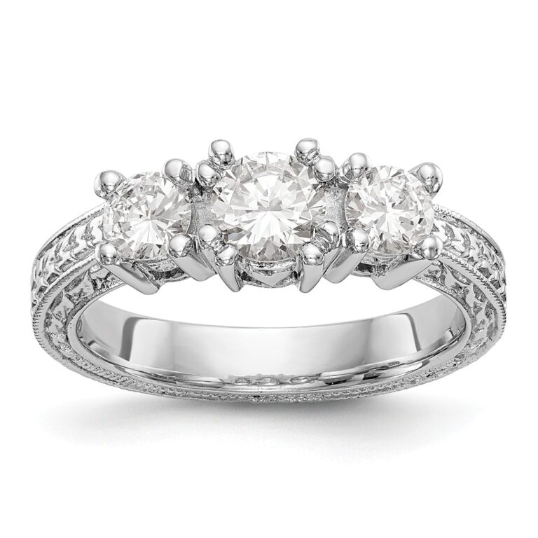 14K White Gold 3-Stone Diamond Engagement Ring Mounting