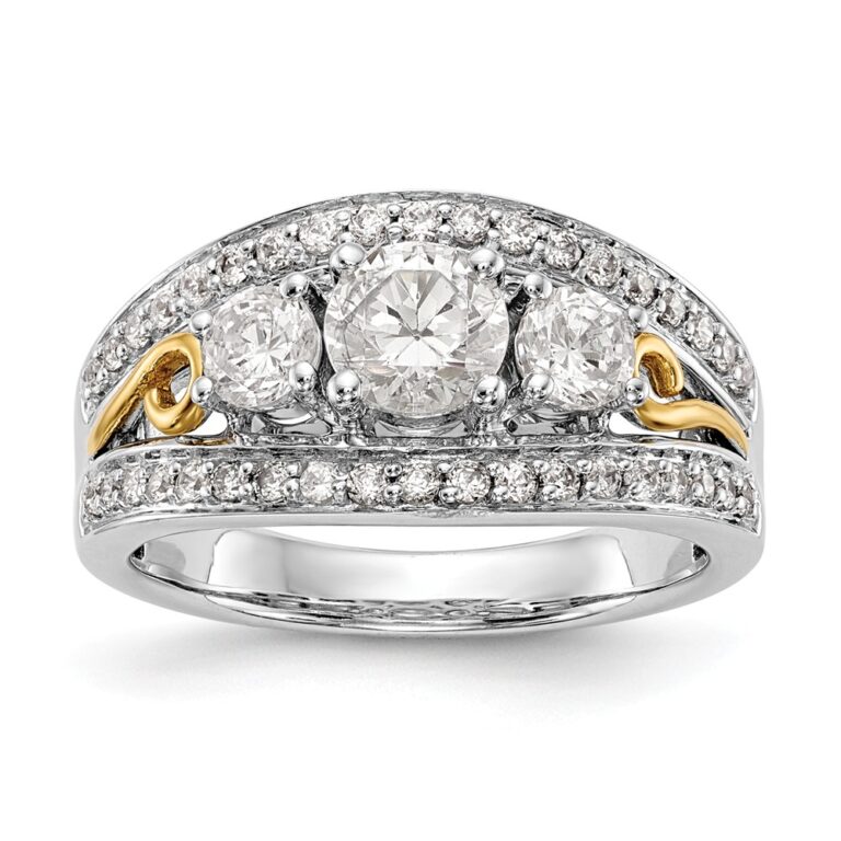 14K Two Tone 3-Stone Diamond Semi-Mount Engagement Ring