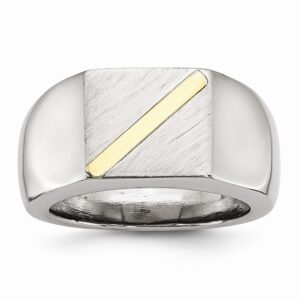 Men's Stainlees Steel with 14 kt. Gold-Plated Yellow Gold Stripe Signet Ring