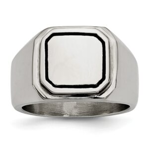 Men's Stainless Steel with Black Enamel Accent Signet Ring