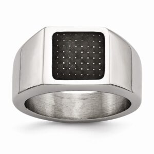 Men's Stainless Steel Signet Ring with an Inlay of Black Carbon Fiber