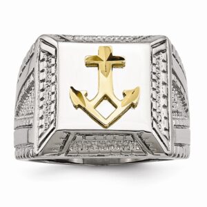 Men's Stainless Steel Yellow IP-Plated Sterling Silver Anchor Accented Ring