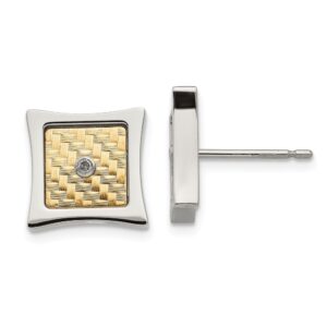 Ladies 2-Tone Stainless Steel Square Post Diamond Earrings