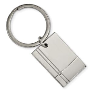 Stainless Steel Polished & Grooved with CZ Key Chain