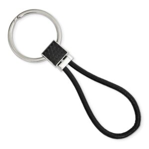 Stainless Steel Black IP-Plated and Black Leather Key Chain