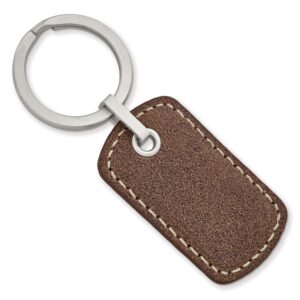 Stainless Steel Tan Stitched Leather Key ring