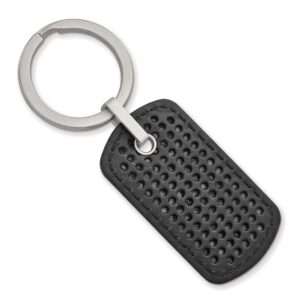 Stainless Steel Textured Black Leather Stitched Key Ring