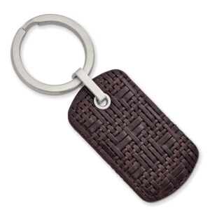 Stainless Steel Brown Woven and Stitched Leather Key Ring