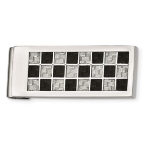 Stainless Steel Money Clip with an Inlay of Black & Grey Carbon Fiber