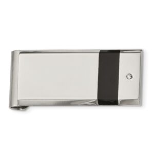 Stainless Steel Black Rubber & CZ Accented Money Clip