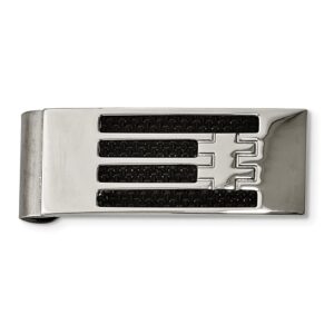 Stainless Steel Money Clip with Black Carbon Fiber Inlay