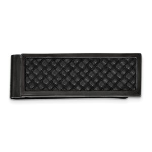 Stainless Steel Black IP-Plated with Leather Inlay Money Clip