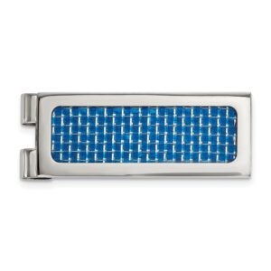 Stainless Steel with Blue Carbon Fiber Inlay Money Clip