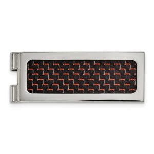 Stainless Steel with Black and Red Carbon Fiber Inlay Money Clip