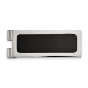 Stainless Steel with Black Agate Inlay Money Clip
