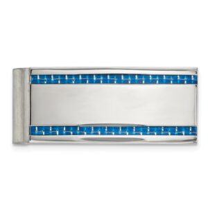 Stainless Steel with Blue Carbon Fiber Inlay Money Clip