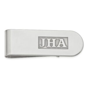 Sterling Silver, Rhodium-plated, Raised Letters Monogram Money Clip