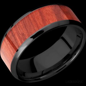 Men's Zirconium Band with an Inlay of Red Heart Hardwood